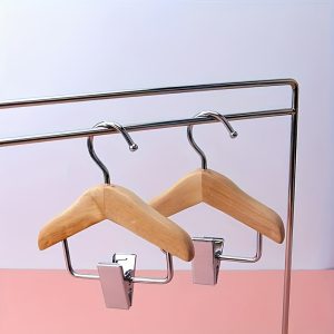 4pcs Mini Wooden Clothes Hangers with Stainless Steel Clips - Space-Saving Pet Apparel & Accessories Hanging Storage Rack with Polished Finish, Fall Fashion Must Haves, Christmas Decorations