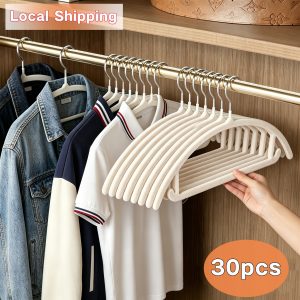 30pcs/10pcs Pack Premium Fuzzy Hangers Suitable for Coats, Sweaters, Jackets & Pants - Non-Slip Shoulderless Suit Hangers with 360° Rotating Hooks, Space-Saving Wardrobe Organizers for Armoires, Closets, Dressers (No Shoulder Hooks)