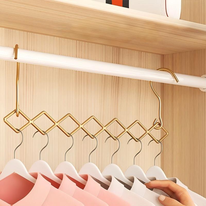 1-Pack Foldable W-Shaped Stainless Steel Clothes Hanger Organizer, 7-Hole Space-Saving Closet Storage Rack, Dual Hook Horizontal/Vertical Hanging | Easter Spring Home Essentials, Utility Hooks - Image 4