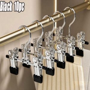 10pcs Non-marking Clip Hook Stainless Steel Hanger, Retractable Multi-functional Metal Non-slip ren'S Clothes Drying Rack with Sock Hook, Suitable for Family Wardrobe Storage and Drying Use, Spacesaving Hanger, Closet Organization, Sleek Hanger, Compact Design, Durable Construction, Sturdy Hanger, Sock Hanger