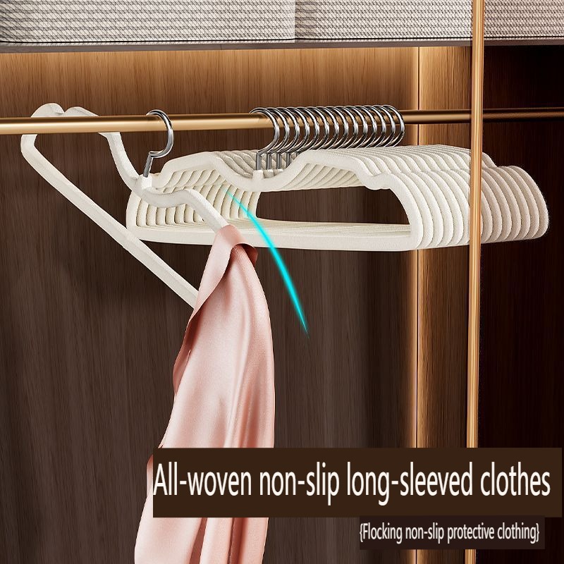 Flocked Short-neck Hanger, Space-saving Short-style Hanger for Home Use, Drying Rack, Plastic Clothes Hanger - Image 7