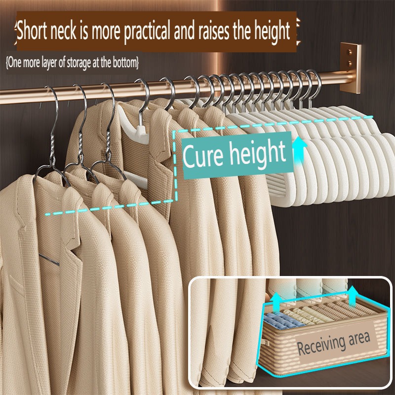 Flocked Short-neck Hanger, Space-saving Short-style Hanger for Home Use, Drying Rack, Plastic Clothes Hanger - Image 8