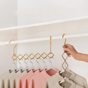 1-Pack Foldable W-Shaped Stainless Steel Clothes Hanger Organizer, 7-Hole Space-Saving Closet Storage Rack, Dual Hook Horizontal/Vertical Hanging | Easter Spring Home Essentials, Utility Hooks