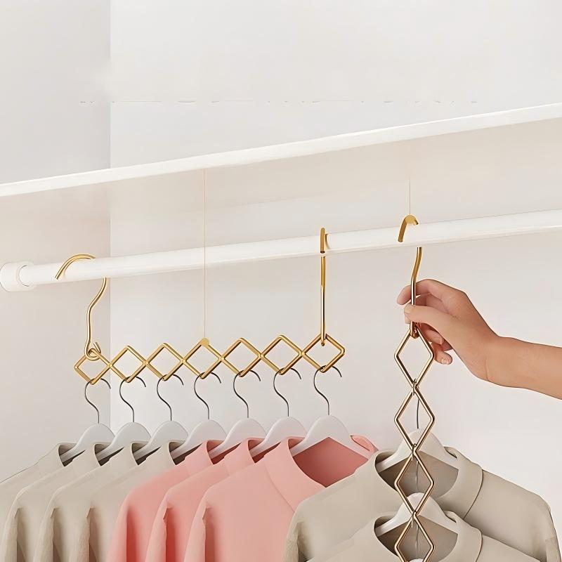 1-Pack Foldable W-Shaped Stainless Steel Clothes Hanger Organizer, 7-Hole Space-Saving Closet Storage Rack, Dual Hook Horizontal/Vertical Hanging | Easter Spring Home Essentials, Utility Hooks