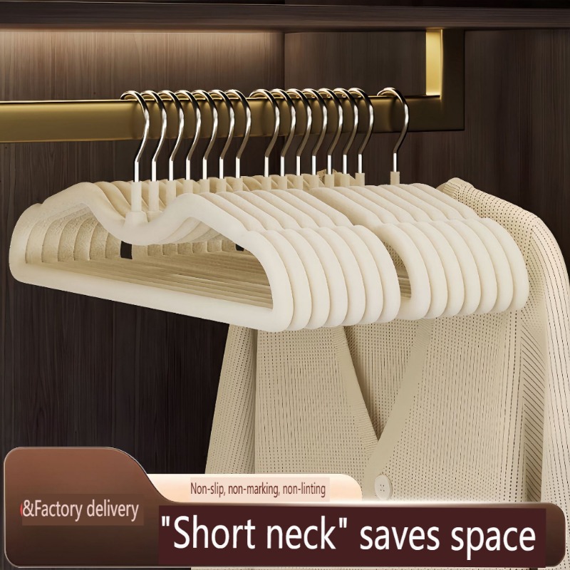 Flocked Short-neck Hanger, Space-saving Short-style Hanger for Home Use, Drying Rack, Plastic Clothes Hanger - Image 2