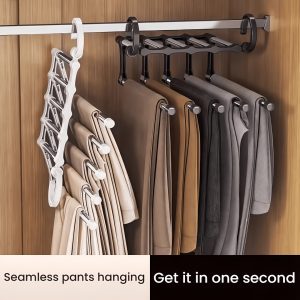 Wardrobe Storage Rack - Pants and Hat & Tie Organizer, Stainless Steel Multi-Functional Folding Pants Hanger, Five-Tier Telescopic Design, Suitable for Wardrobe Pants, Hats, and Tie Storage, Mounted Closet Systems