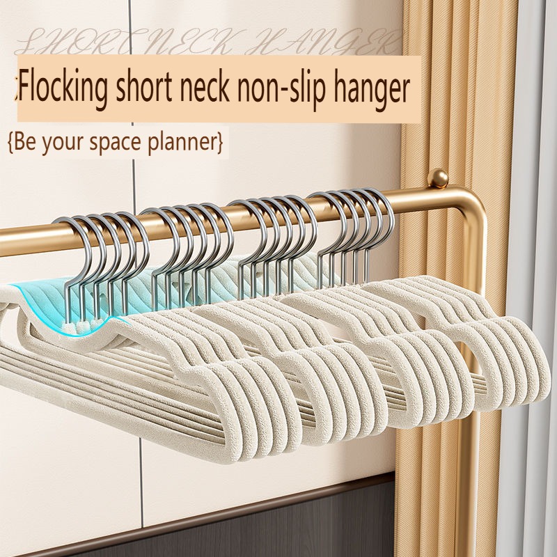Flocked Short-neck Hanger, Space-saving Short-style Hanger for Home Use, Drying Rack, Plastic Clothes Hanger - Image 5