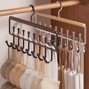 2pcs Wooden Hangers with 8 Hooks, Tie Racks, Vest Storage Rack for Underwear And Clothes, 360° Rotating Space-Saving Underwear Organizer with Metal Hooks, Perfect for Home And Clothing Stores