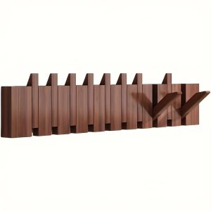 Wooden Wall Hook Wooden Wall Hook - Foldable Piano Key Design Hanging Rack, Walnut Folding Wall-Mounted Clothes Hanger, A Must-Have for Home Storage, Suitable for Bedroom/ Bathroom/ Entrance. Used to Hang Clothes, Hats, And Additions