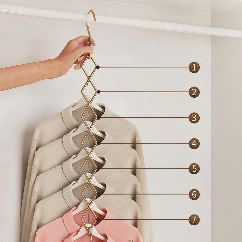 1-Pack Foldable W-Shaped Stainless Steel Clothes Hanger Organizer, 7-Hole Space-Saving Closet Storage Rack, Dual Hook Horizontal/Vertical Hanging | Easter Spring Home Essentials, Utility Hooks - Image 2