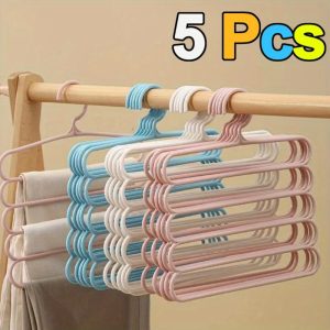 5pcs, Multifunctional Anti Slip Five Layer Pants Rack, Suitable for Dormitories, Wardrobes, Balconies, Multi-Layer Clothing Store Wardrobe Hangers, Scarves, Yoga Clothes Storage Racks, Pants Racks, Retail Store Display Racks