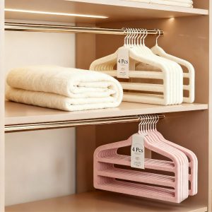 4pcs Flocking Three-layer Trouser Rack, Household Multi-layer Hanging Blankets, Scarves and Stockings Storage Racks, Wardrobe Bedroom Drying Storage Racks. Travel Belt and Tie Wardrobe Hanger, Winter Christmas Storage