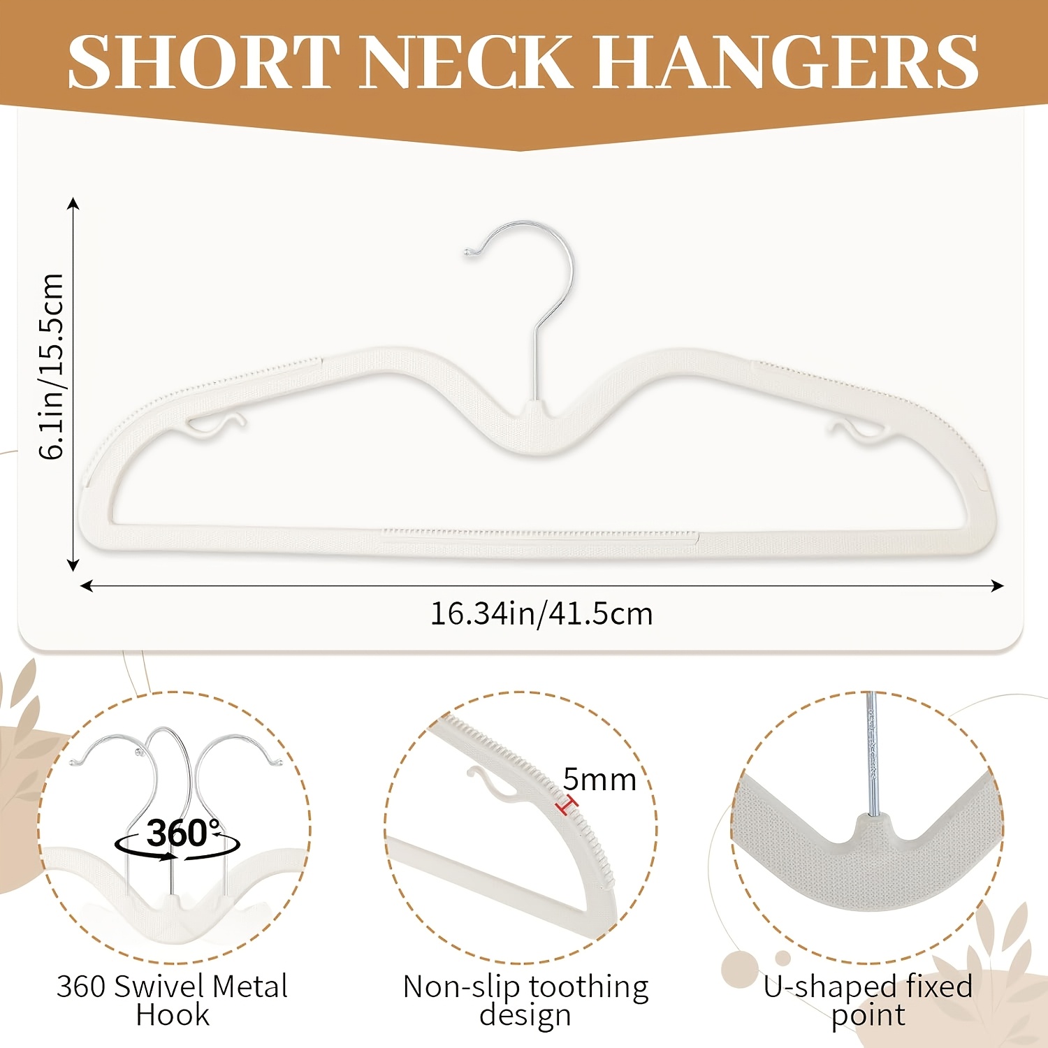 10pcs/20pcs Upgraded Plastic White Short-Neck 1pc Molded Hangers, Non-Slip Space-Saving Hangers with 360-Degree Swivel Hooks, Suitable for Clothes, Smooth, Ideal for Spring and Summer Clothing Storage and Organization—Perfect for Bedrooms - Image 3
