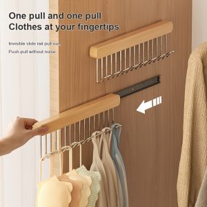 1pc, Suitable for Wardrobe Hooks and Hangers, 12-inch and 16.2-inch Expandable Hangers with 8/12 Hooks, for Wardrobe Underwear Organization and Belt Storage, Sturdy Wooden Belt Rack Wardrobe Accessory