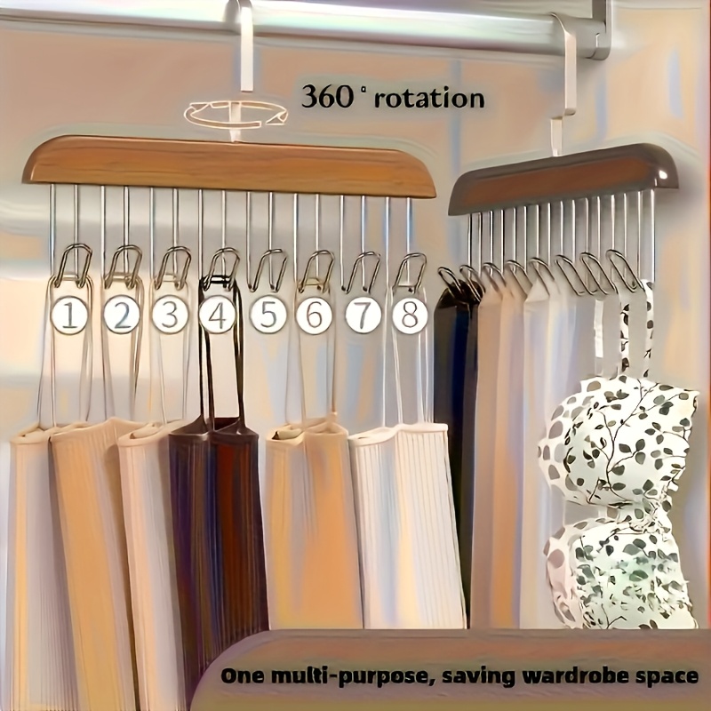 Set of 3 Optional Wooden for bra Hooks Designed to Save Space, Featuring 8 Hooks That Swivel 360°. Ideal for Bras, Vests, And Camisoles. Made from Solid Wood, Perfect for Organizing Underwear, Ties, And Belts, Especially in Dorms And Apartments. - Image 3