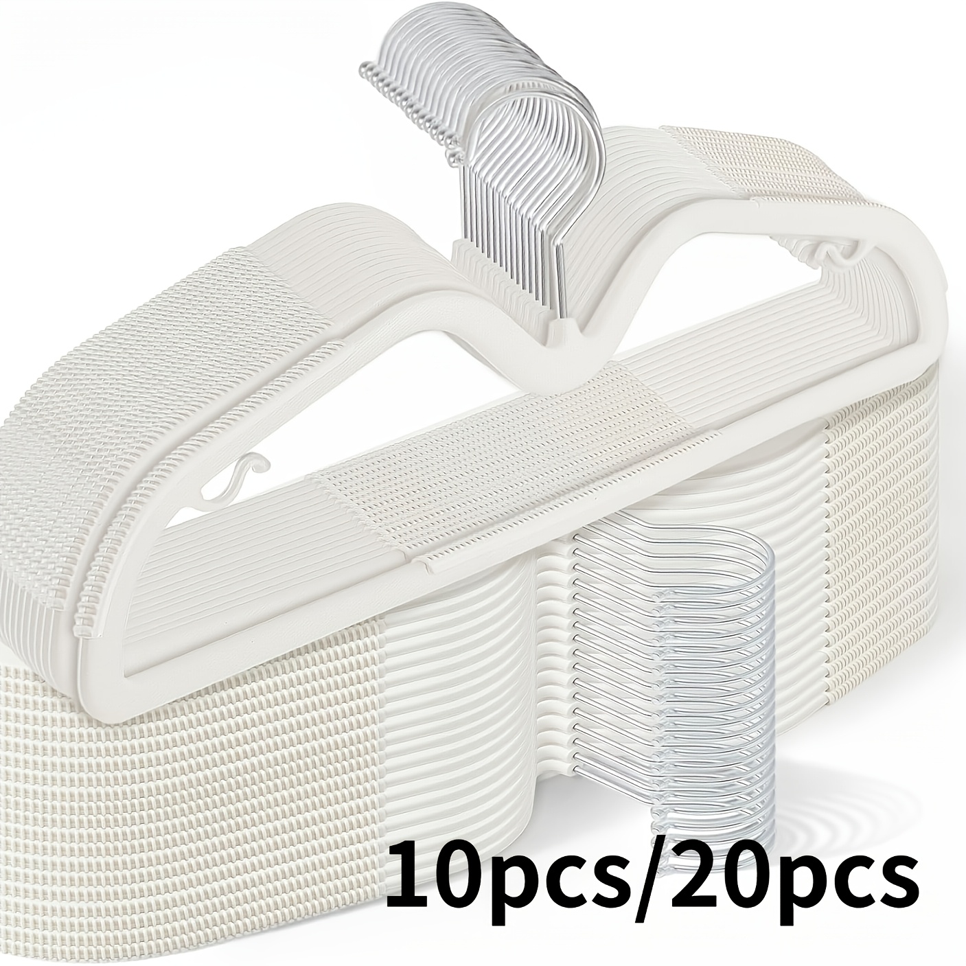 10pcs/20pcs Upgraded Plastic White Short-Neck 1pc Molded Hangers, Non-Slip Space-Saving Hangers with 360-Degree Swivel Hooks, Suitable for Clothes, Smooth, Ideal for Spring and Summer Clothing Storage and Organization—Perfect for Bedrooms - Image 2
